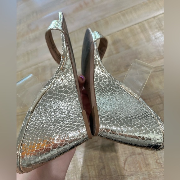 BCBGeneration gold metallic open toe wedge PATTI heels shoes slide sandal - Picture 14 of 16